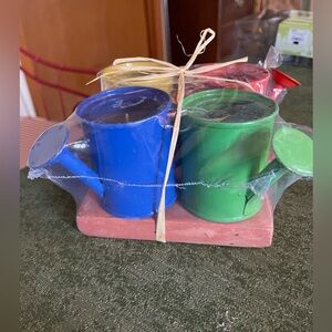 Watering Can Candles, set 4, terracotta base.